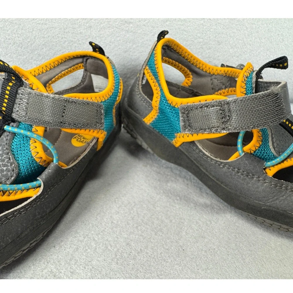 Stride Rite 9.5 Closed Toe Water Sandals Grey Teal Orange Memory Foam Sporty